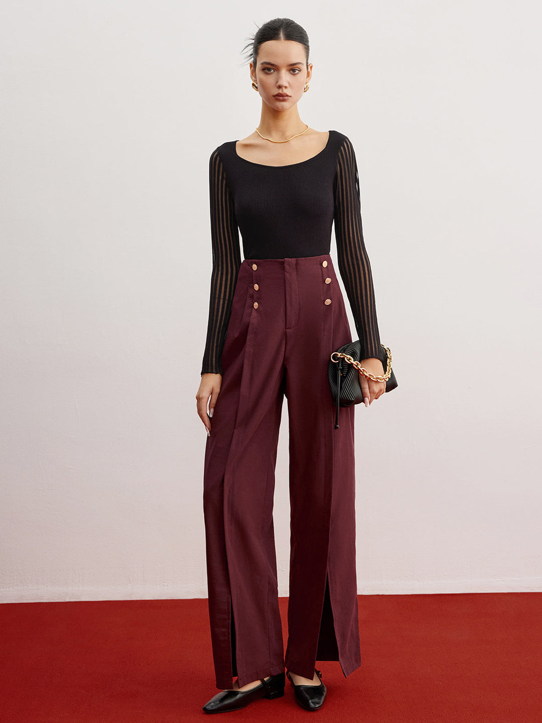 Pull en maille côtelée avec manches transparentes