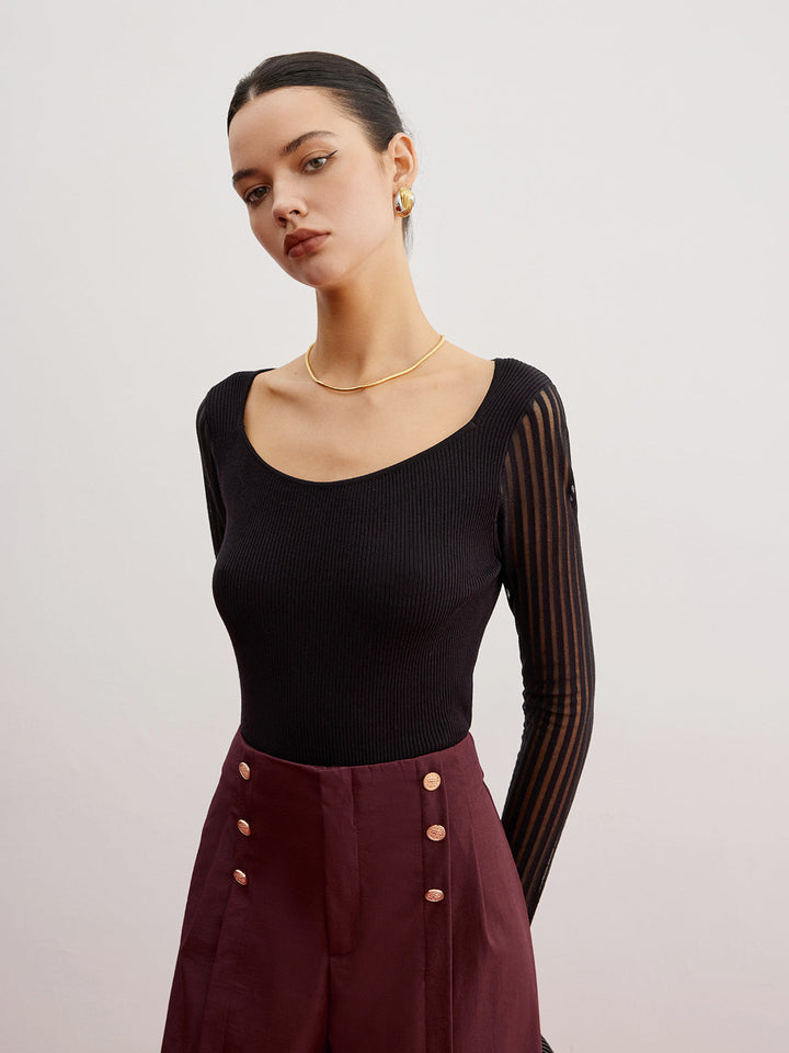 Pull en maille côtelée avec manches transparentes