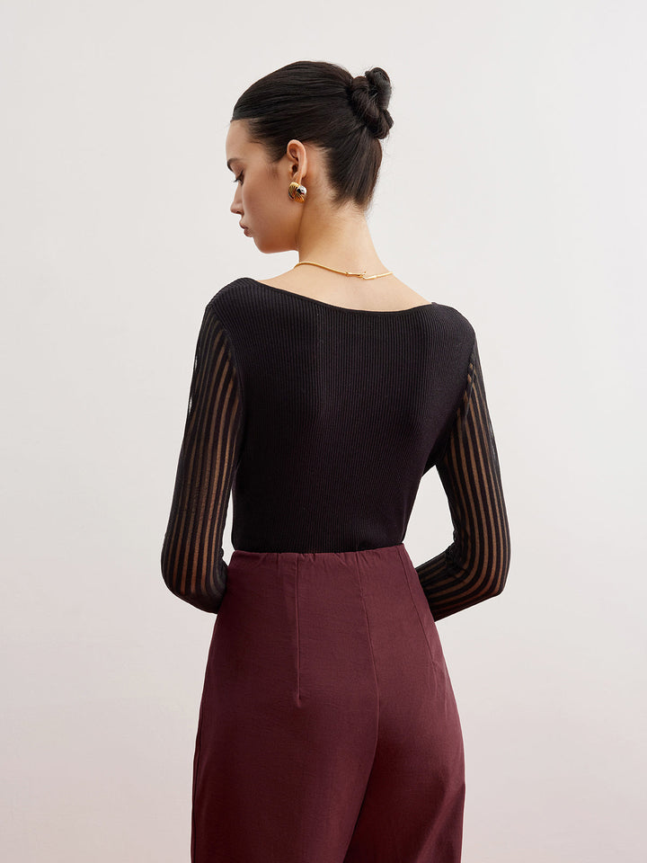 Pull en maille côtelée avec manches transparentes