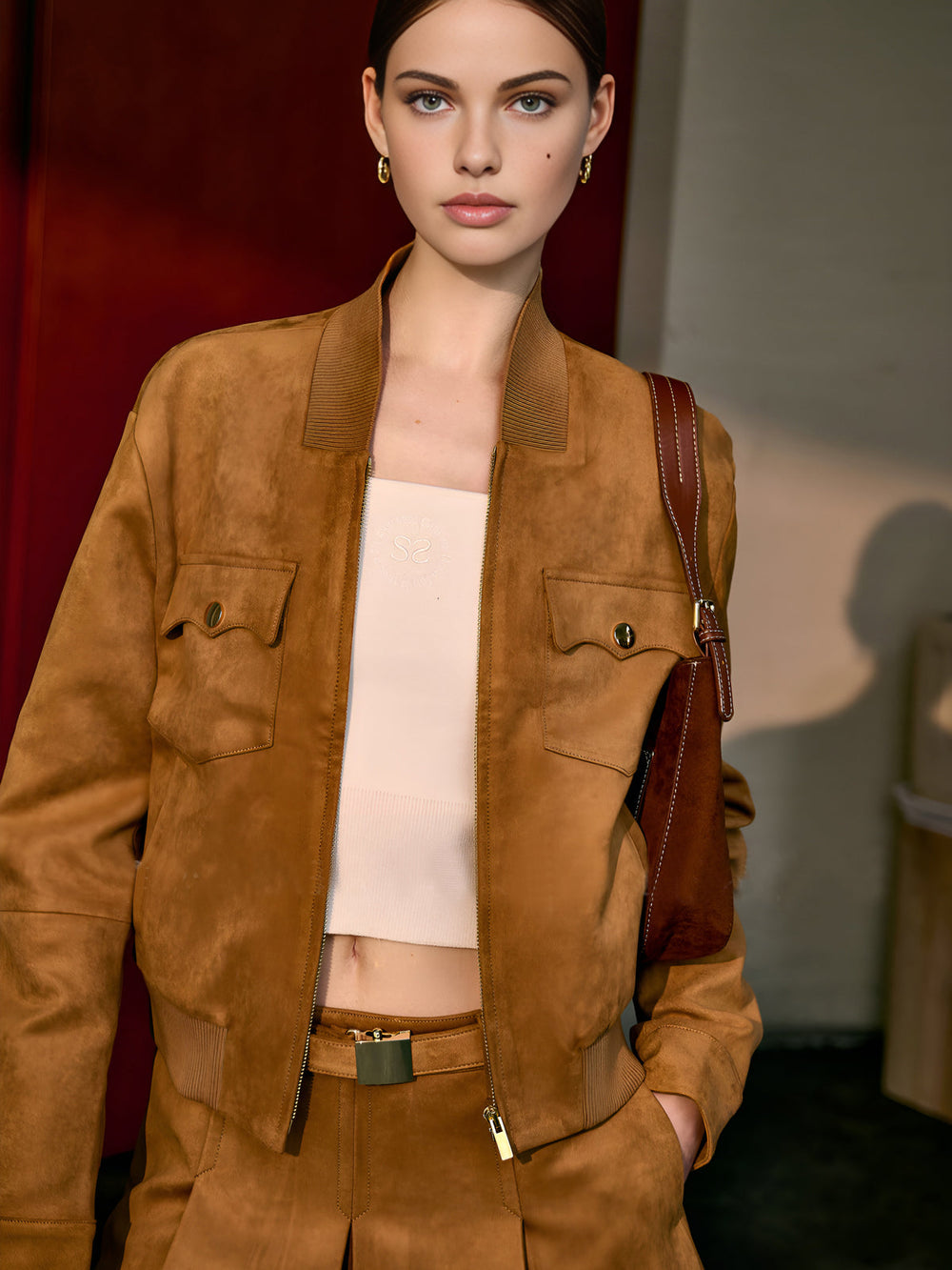 Veste zippée en daim