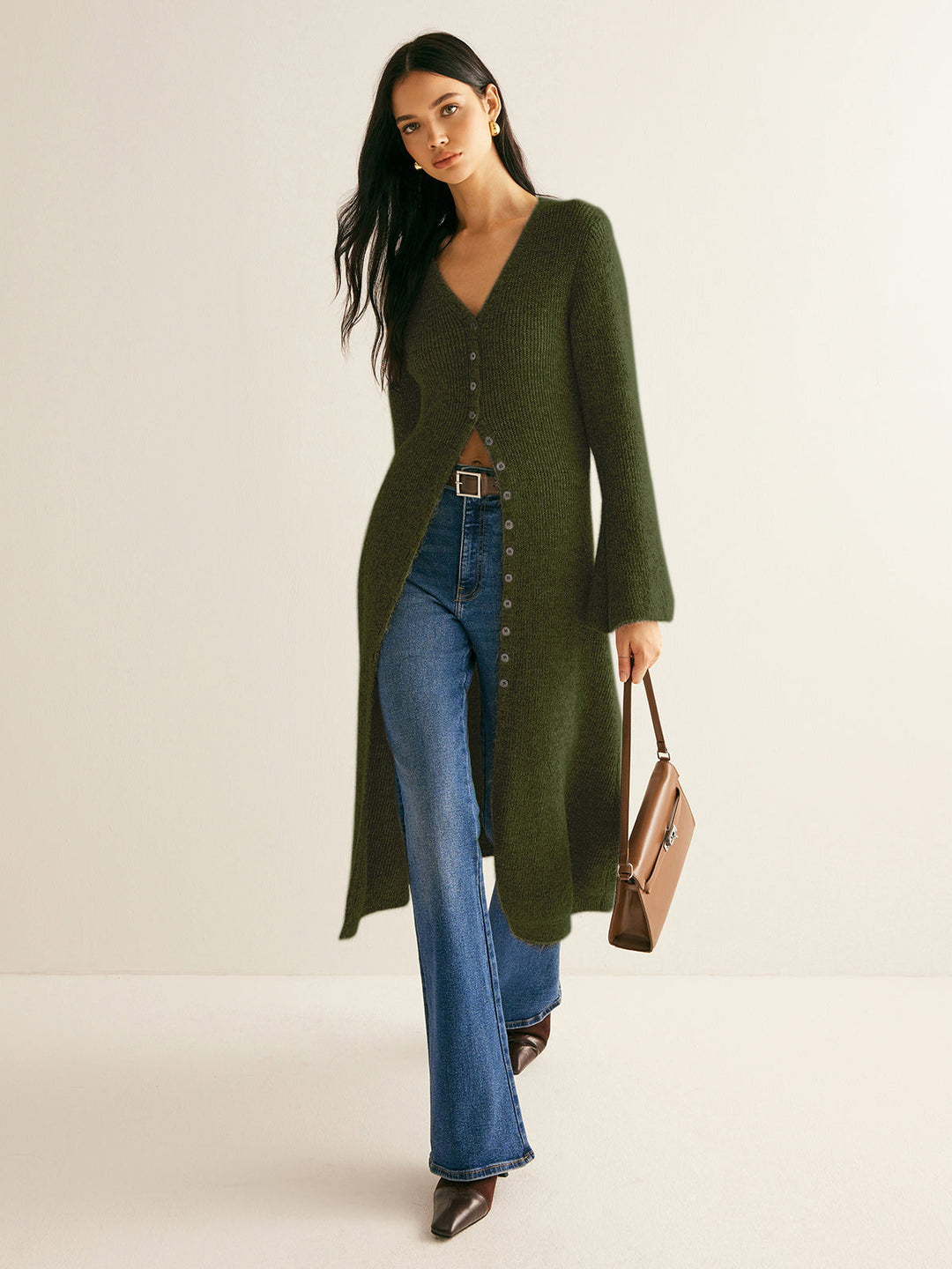 Robe Pull Col V Fendue sur les Côtés