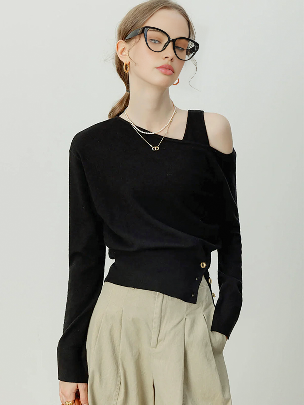 Sweater Co-ords à épaules dénudées froides asymétriques