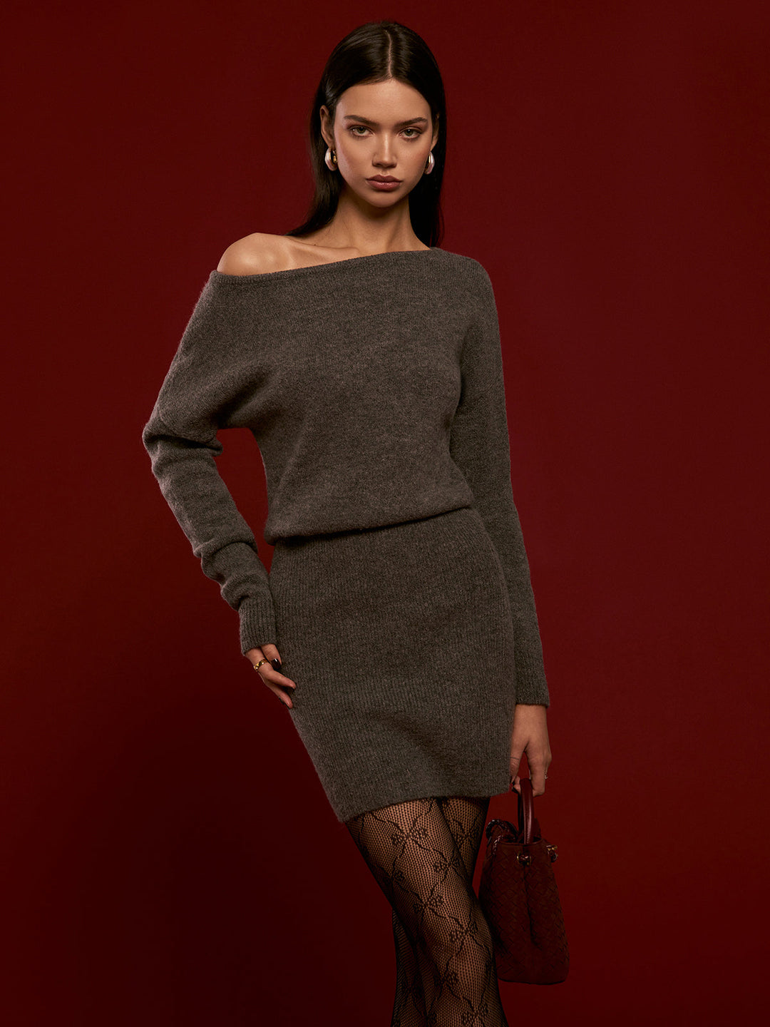 Robe Pull Asymétrique en Laine Mélangée