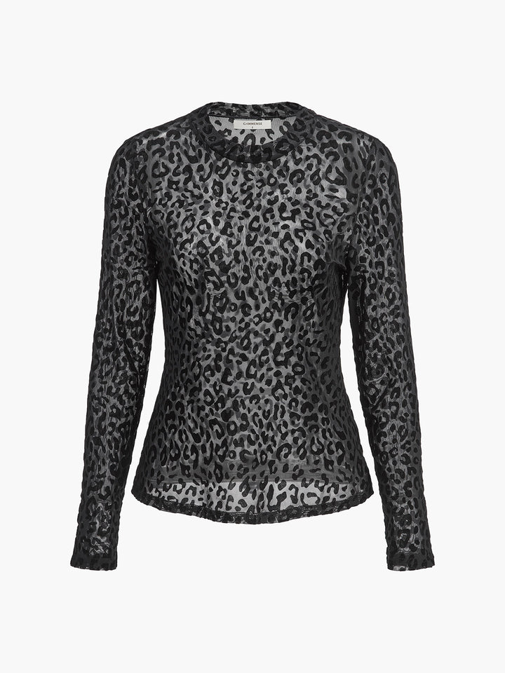 T-shirt translucide imprimé léopard