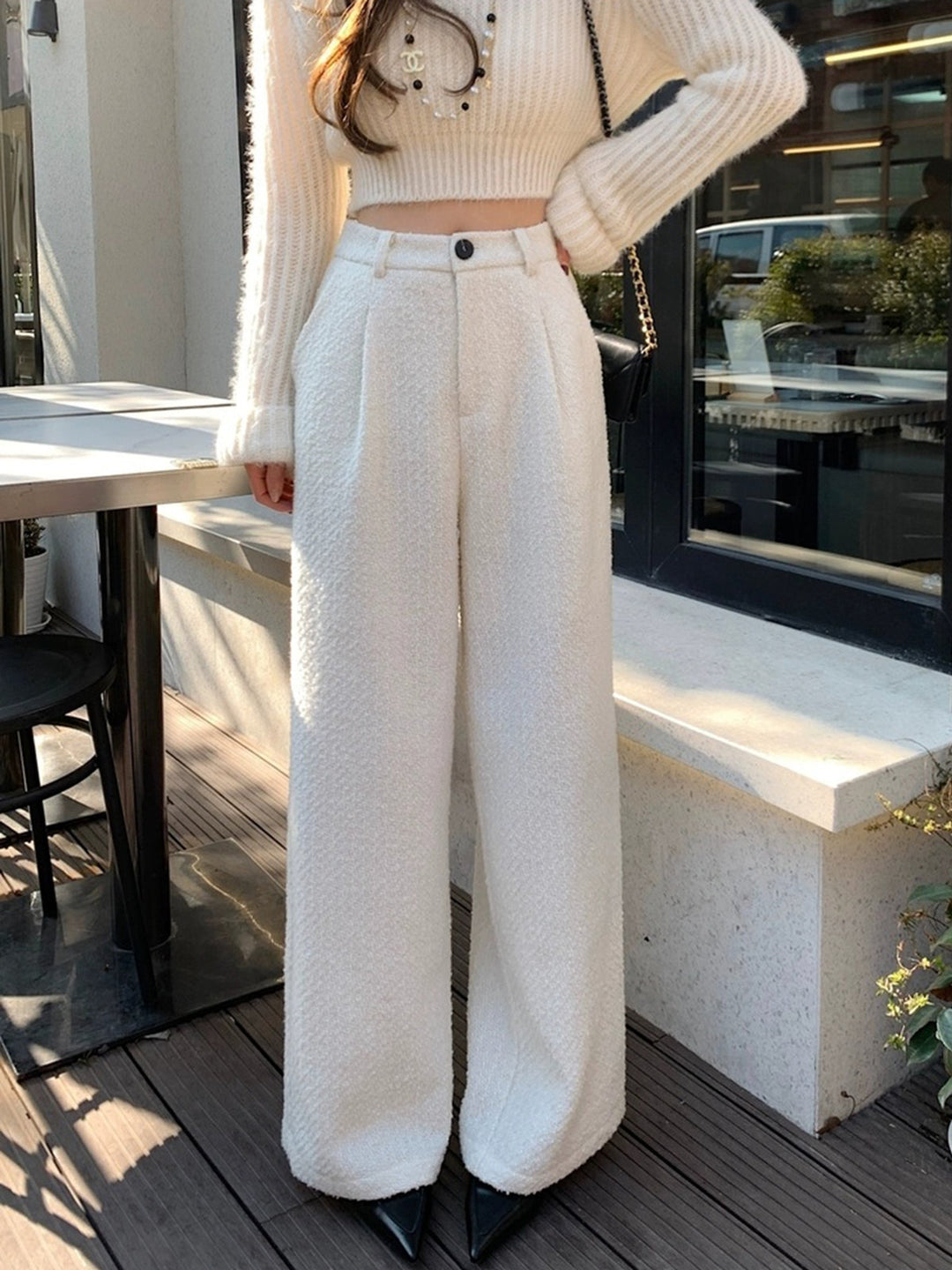 Pantalons en Tweed Mélangé Laine