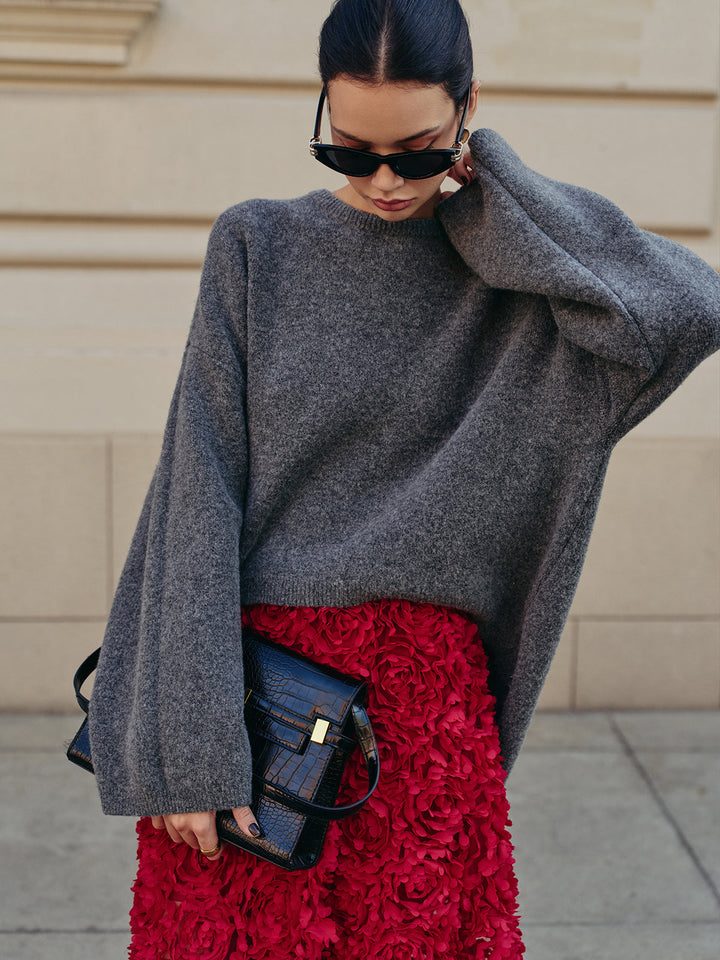 Pull Col Roulé Oversize Uni en Mélange de Laine