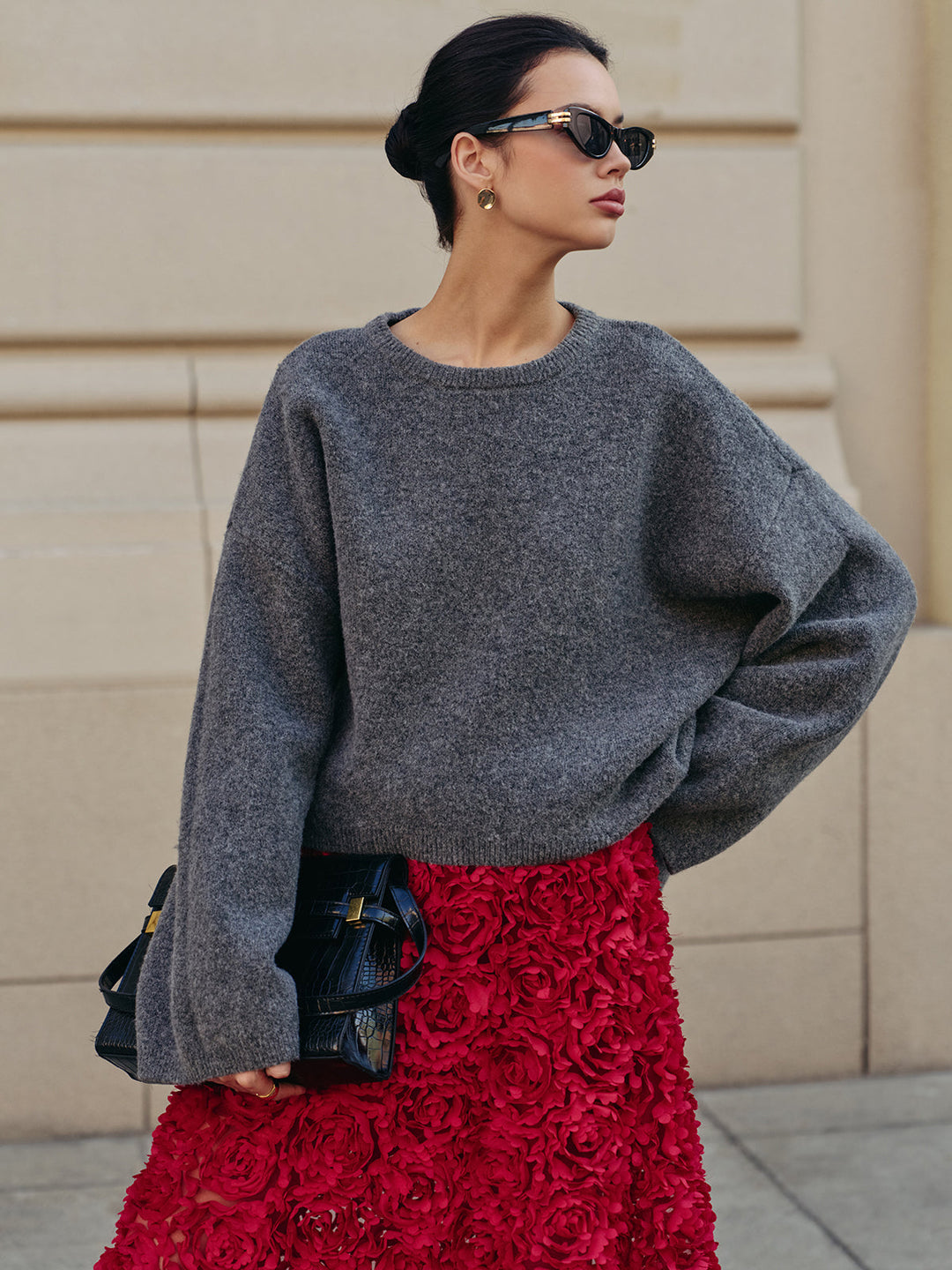 Pull Col Roulé Oversize Uni en Mélange de Laine