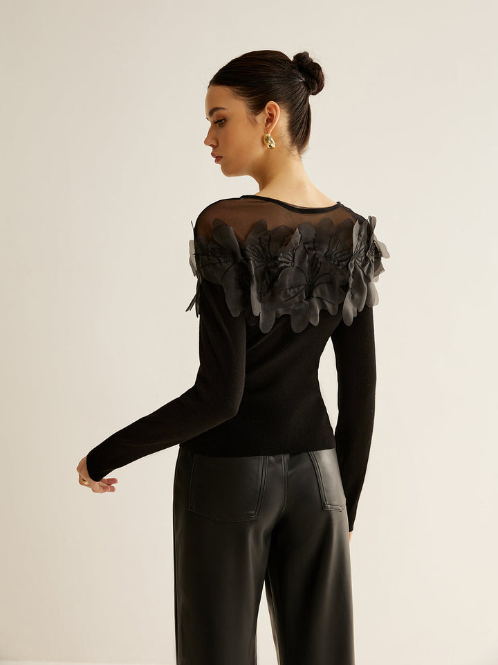 Blouse Ajustée Fleurie Semi-Transparente