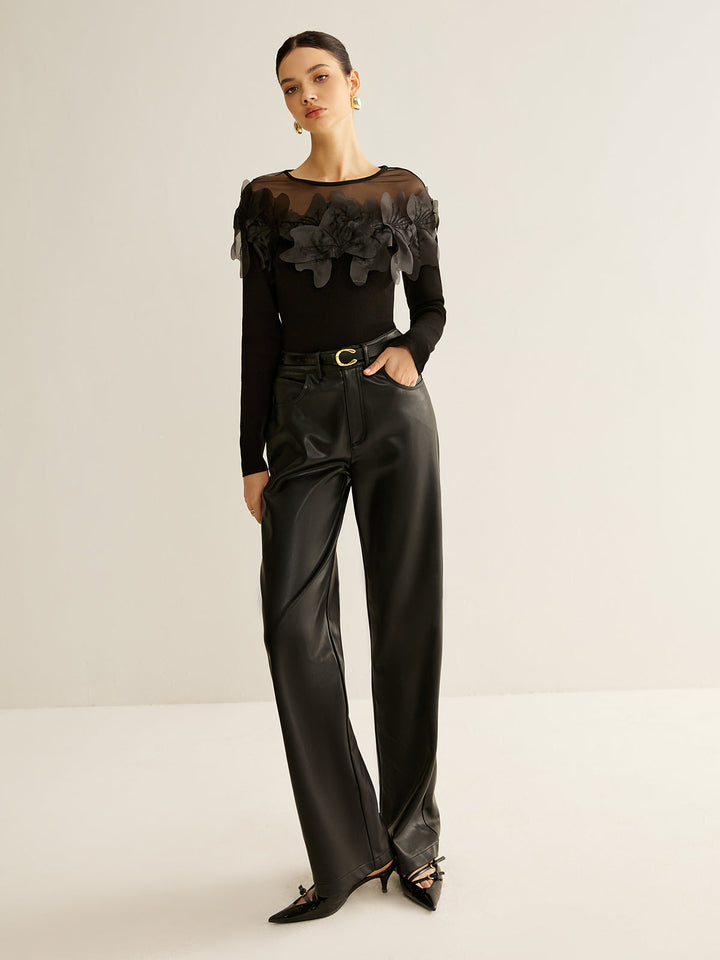 Blouse Ajustée Fleurie Semi-Transparente