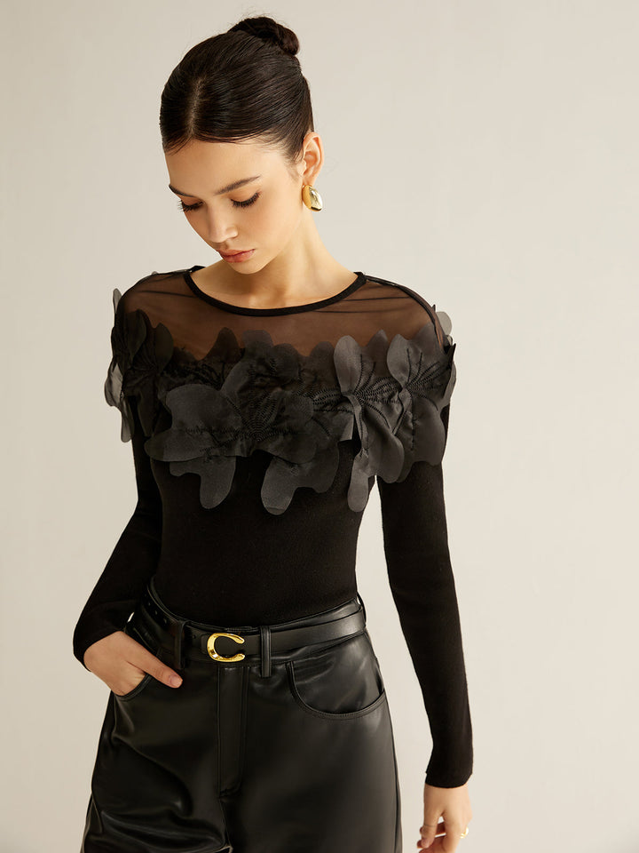 Blouse Ajustée Fleurie Semi-Transparente