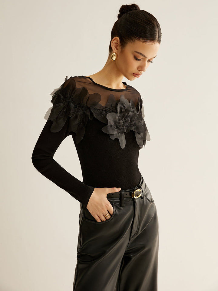 Blouse Ajustée Fleurie Semi-Transparente