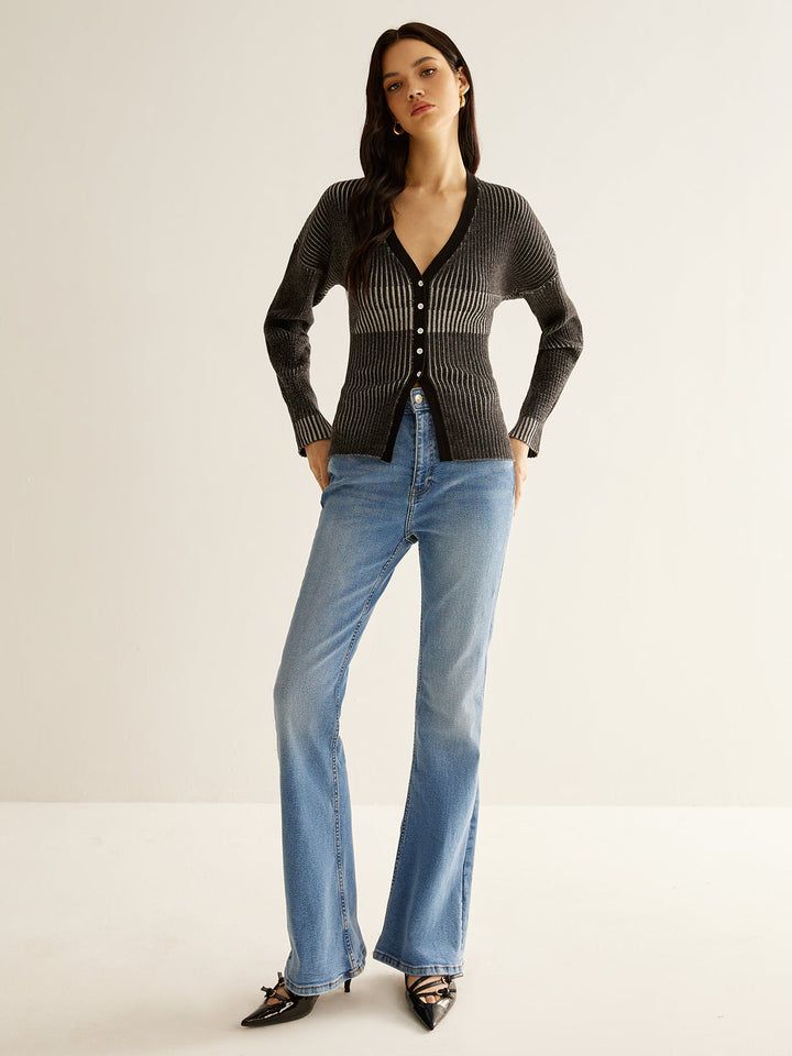 Cardigan ajusté à boutons Ombre