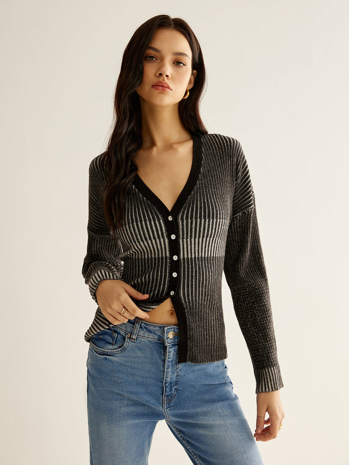 Cardigan ajusté à boutons Ombre