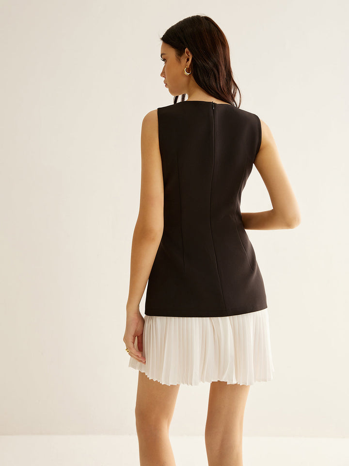 Robe Patineuse Plissée Color Block