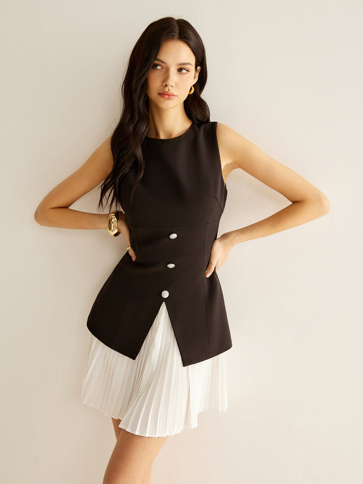 Robe Patineuse Plissée Color Block
