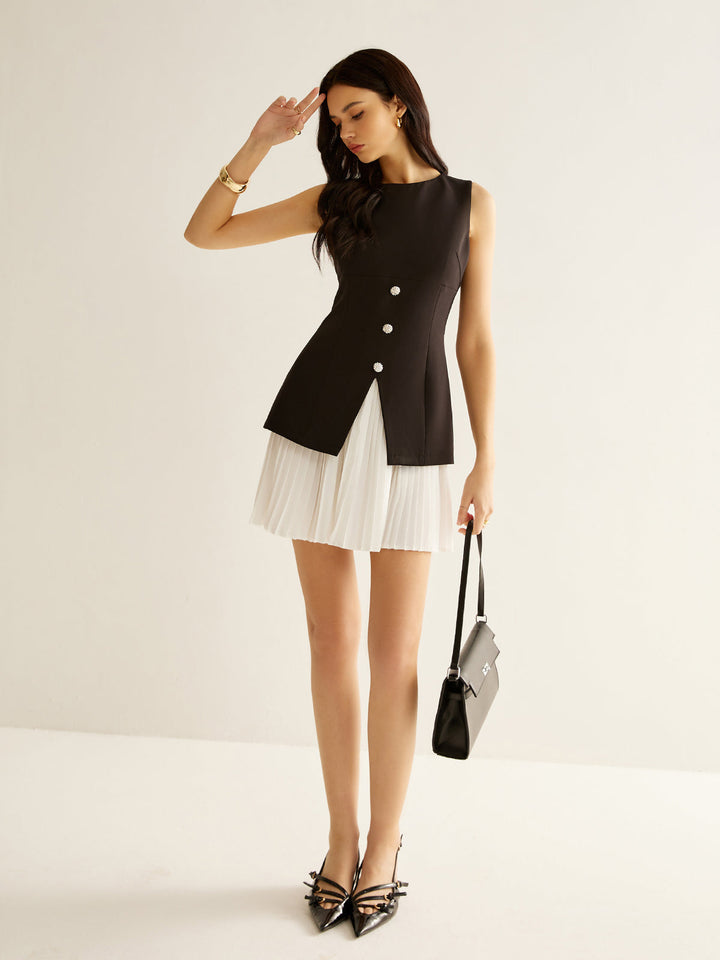 Robe Patineuse Plissée Color Block