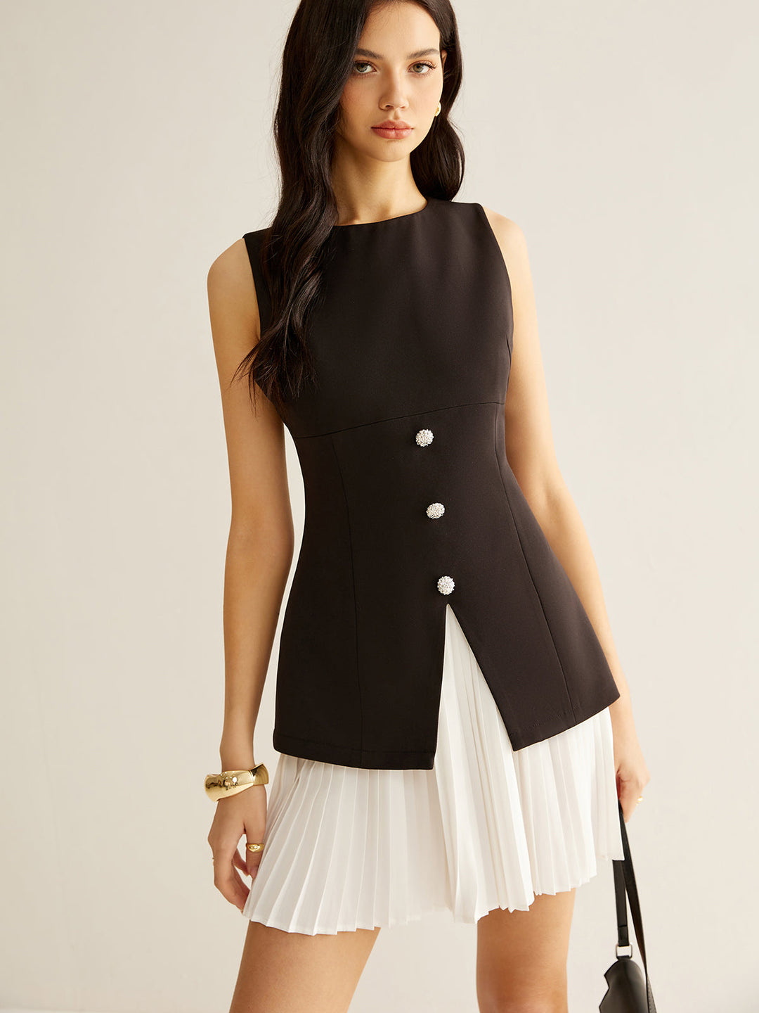 Robe Patineuse Plissée Color Block