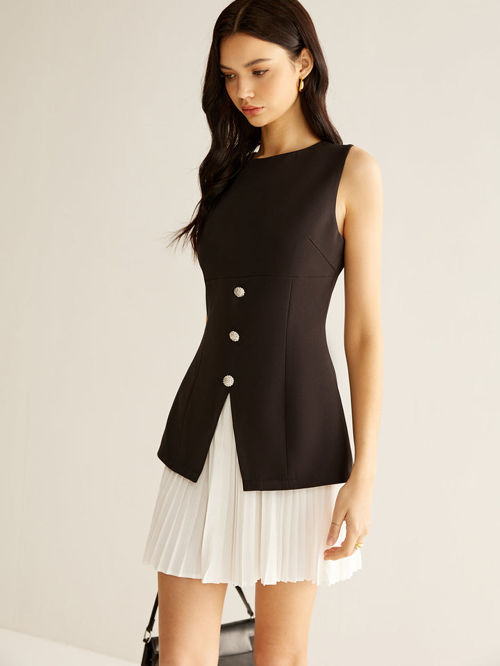 Robe Patineuse Plissée Color Block