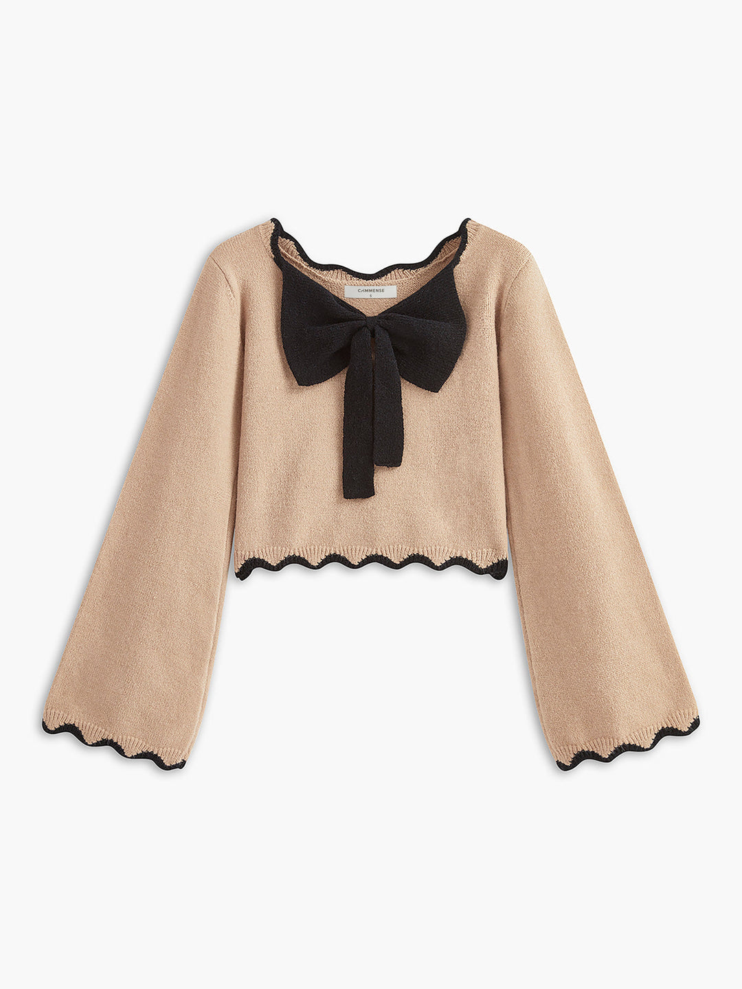 Pull à col contrasté avec nœud