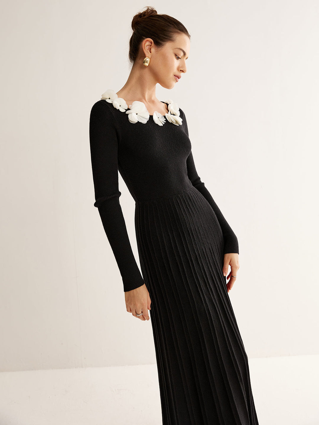 Robe pull plissée décor floral