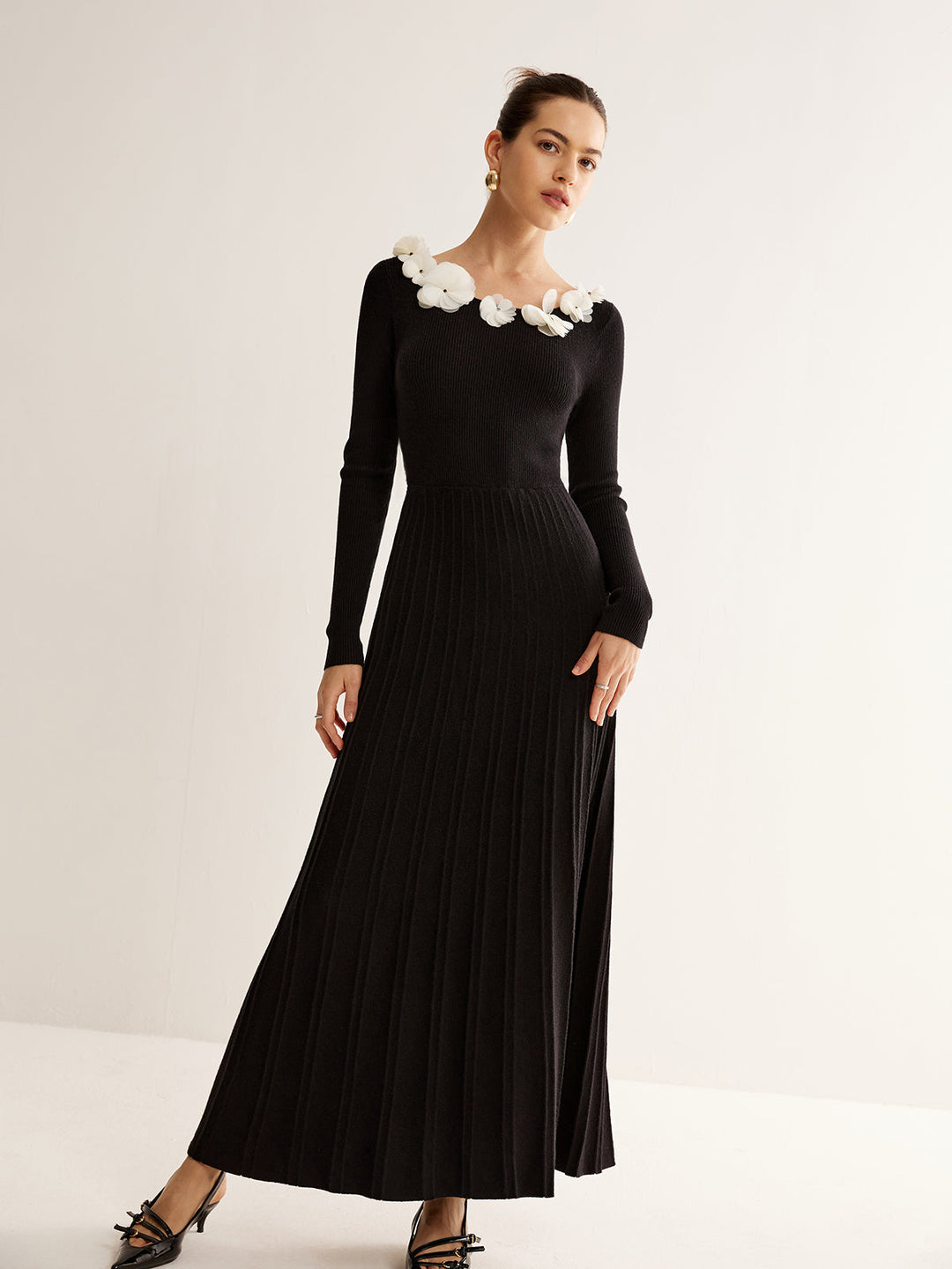 Robe pull plissée décor floral