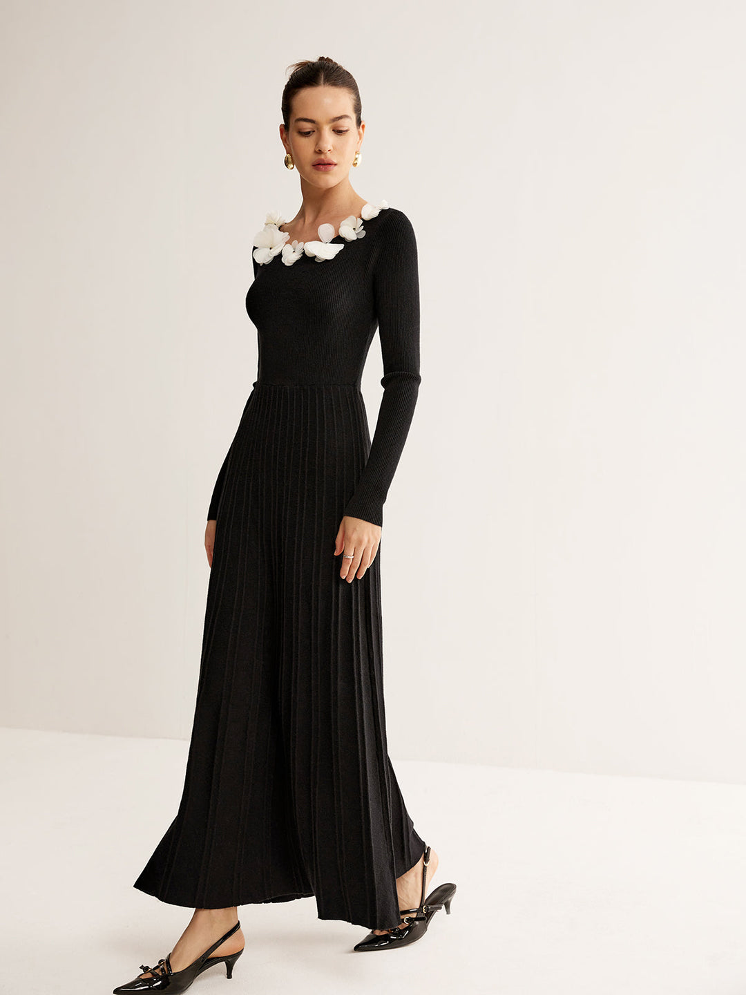 Robe pull plissée décor floral