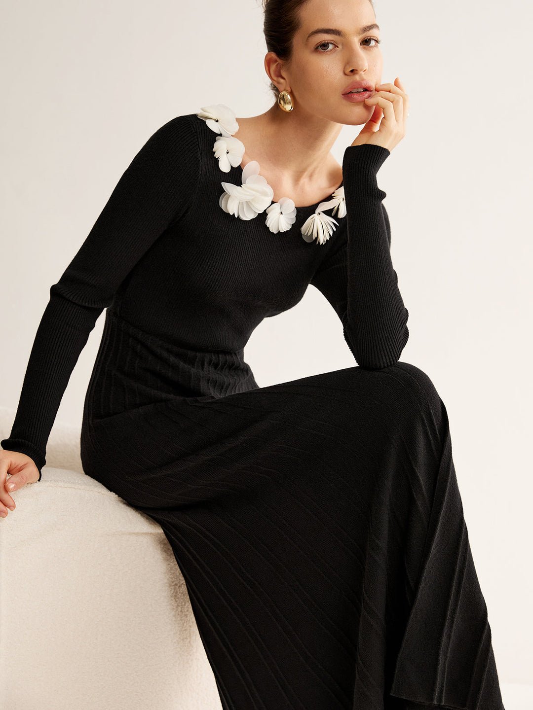 Robe pull plissée décor floral