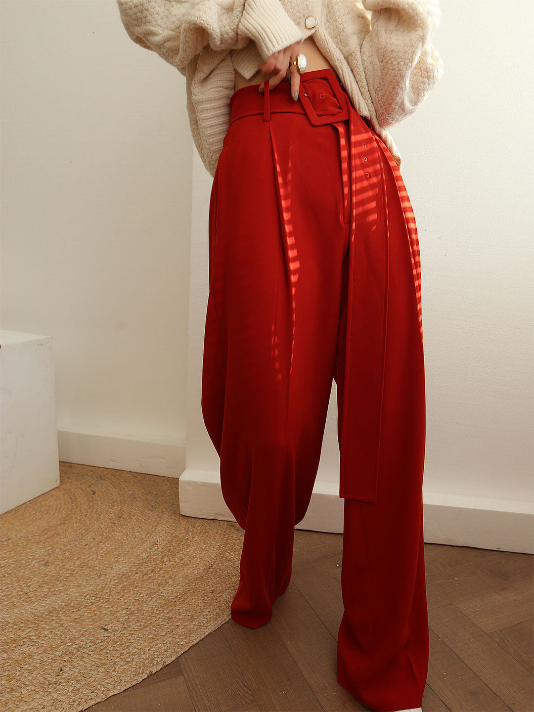 Pantalons Amples Ceinturés Plissés