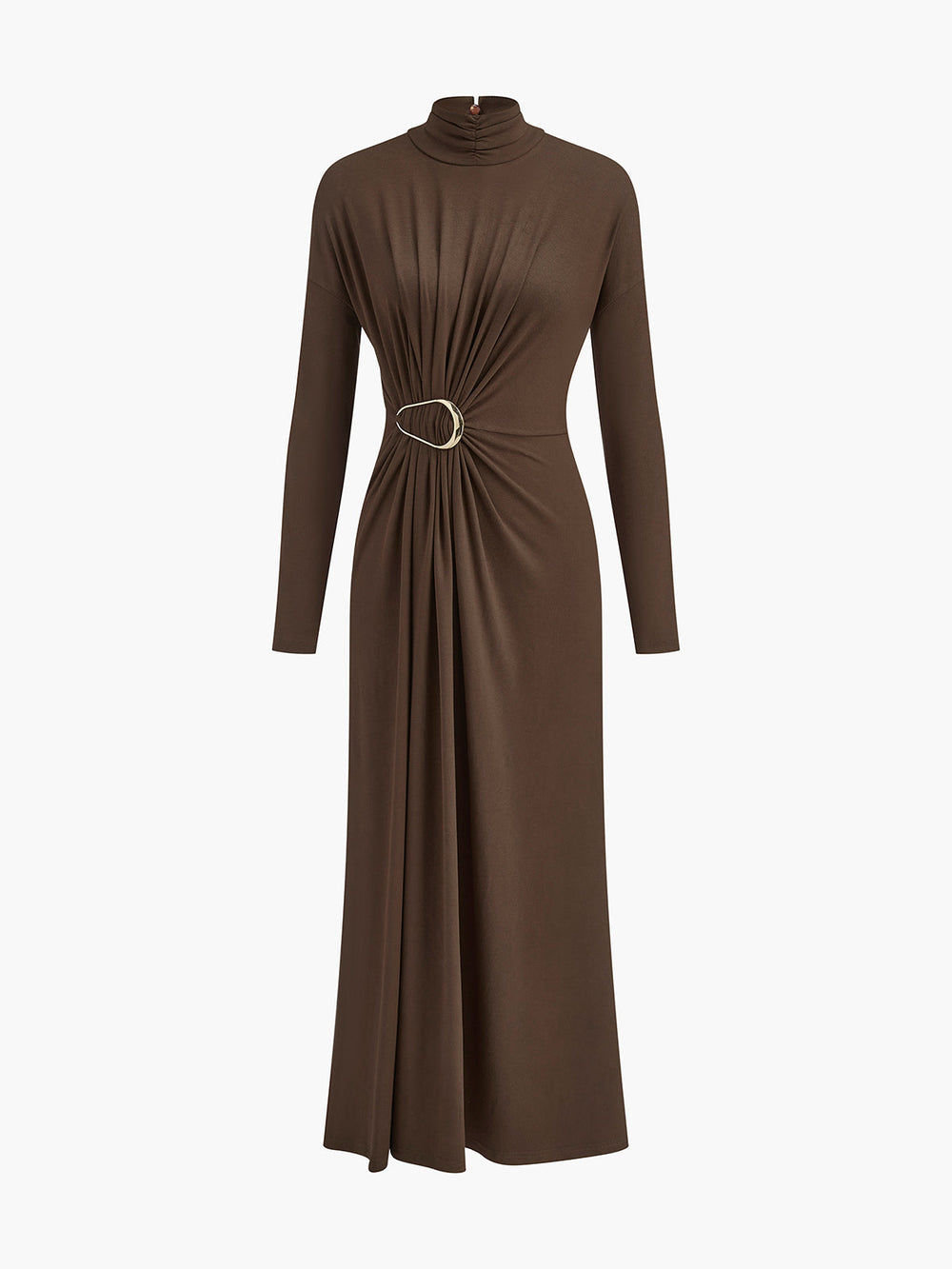 Robe Longue Plissée à Col Roulé