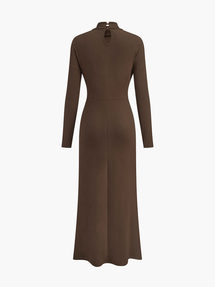 Robe Longue Plissée à Col Roulé