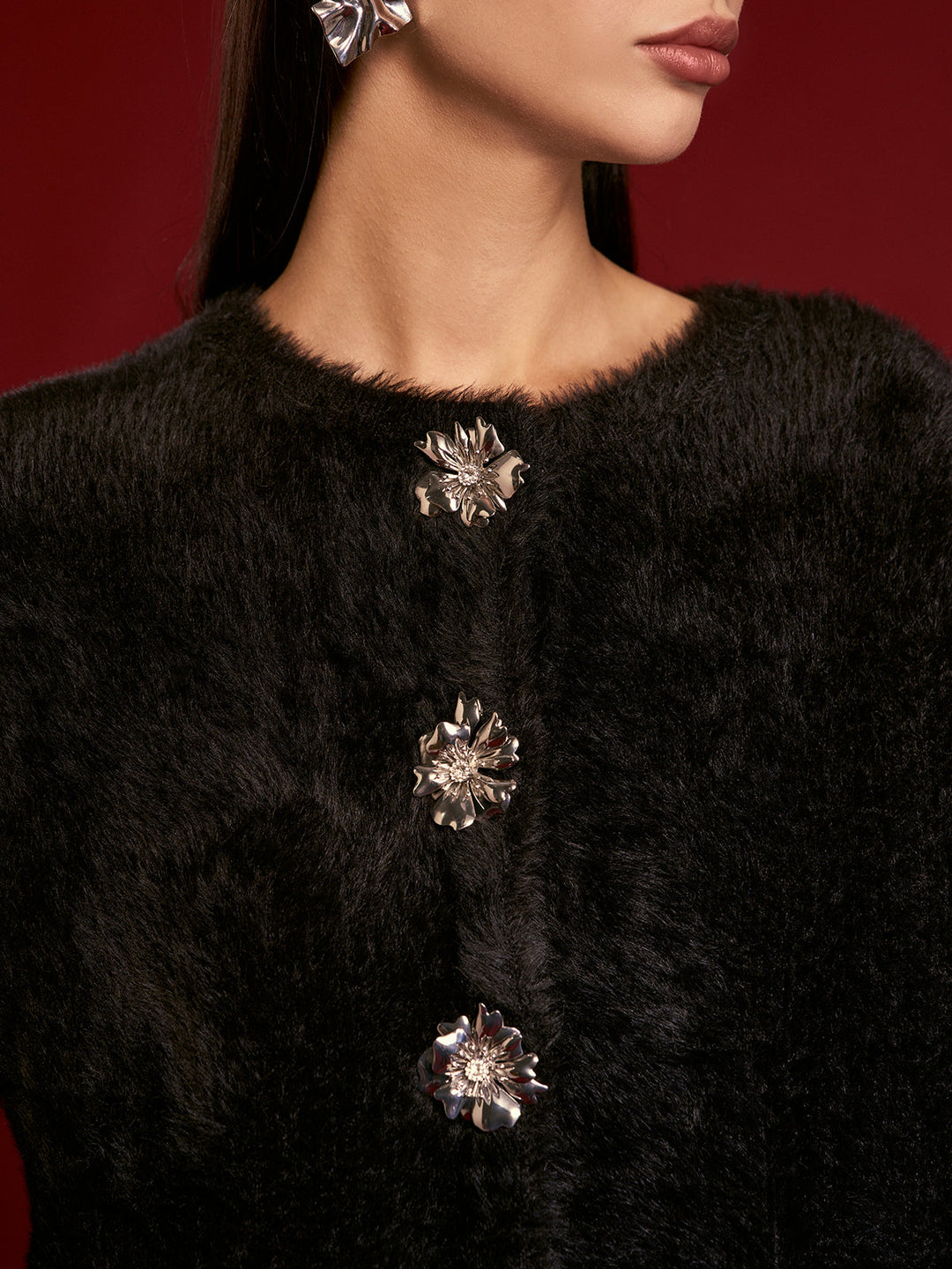 Cardigan Bouton Fleuri Flou