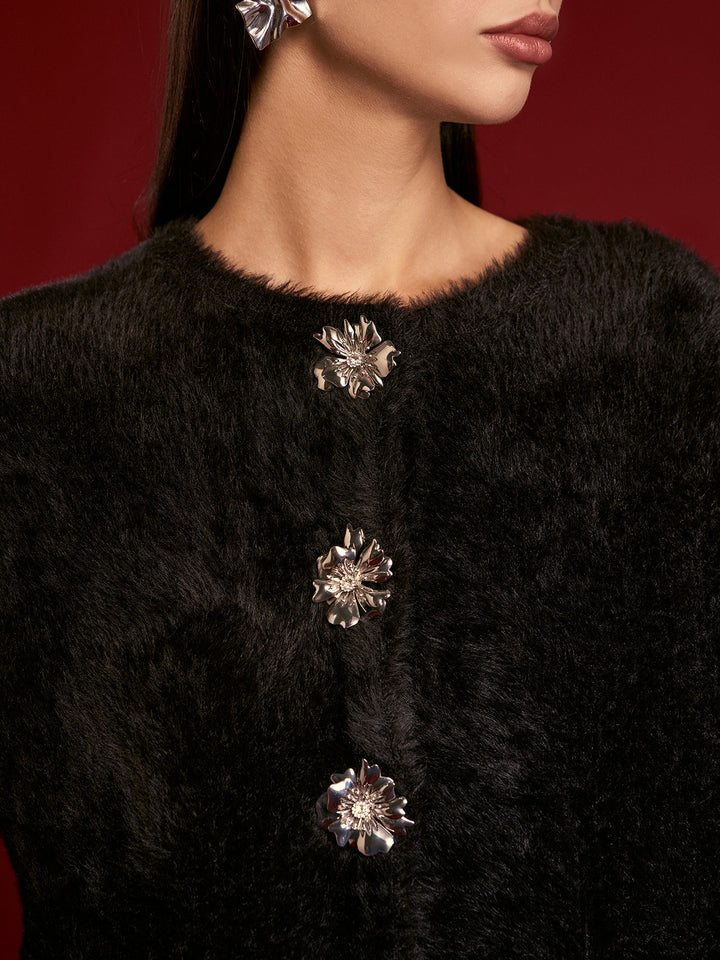 Cardigan Bouton Fleuri Flou