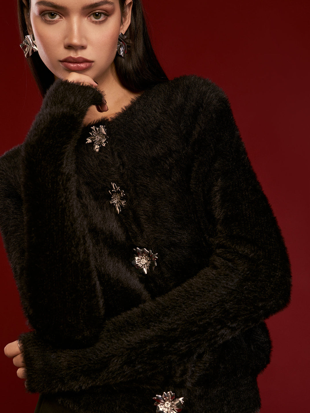Cardigan Bouton Fleuri Flou