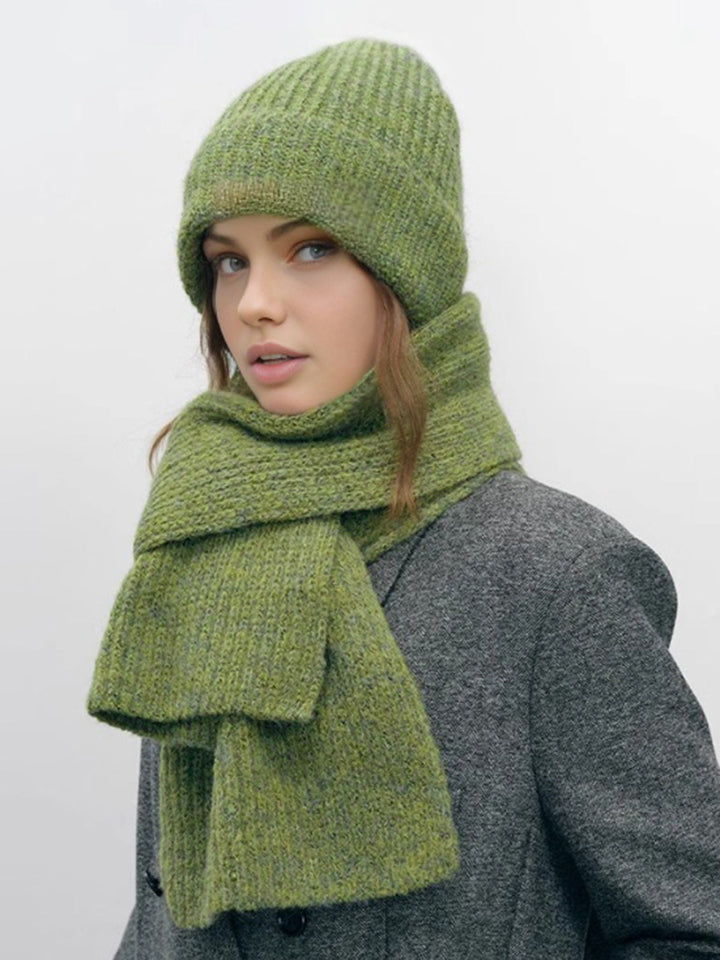 Chapeau Tricoté Chaud Uni Écharpe Assortie
