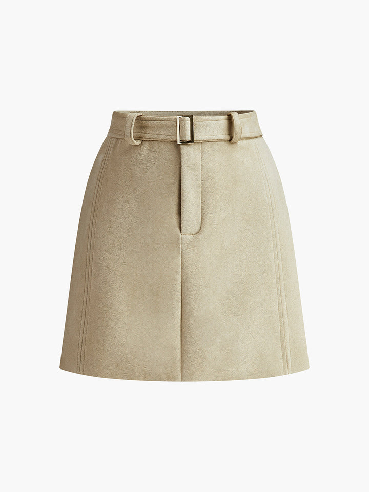 Jupe mini en daim avec ceinture