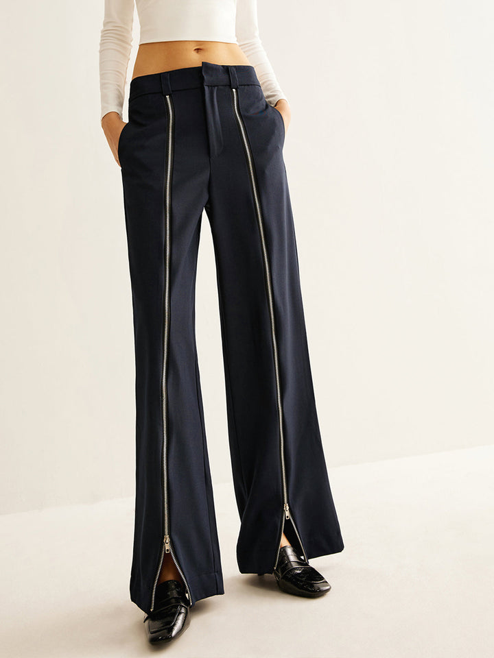 Pantalon Droit à Fermeture Éclair Avant