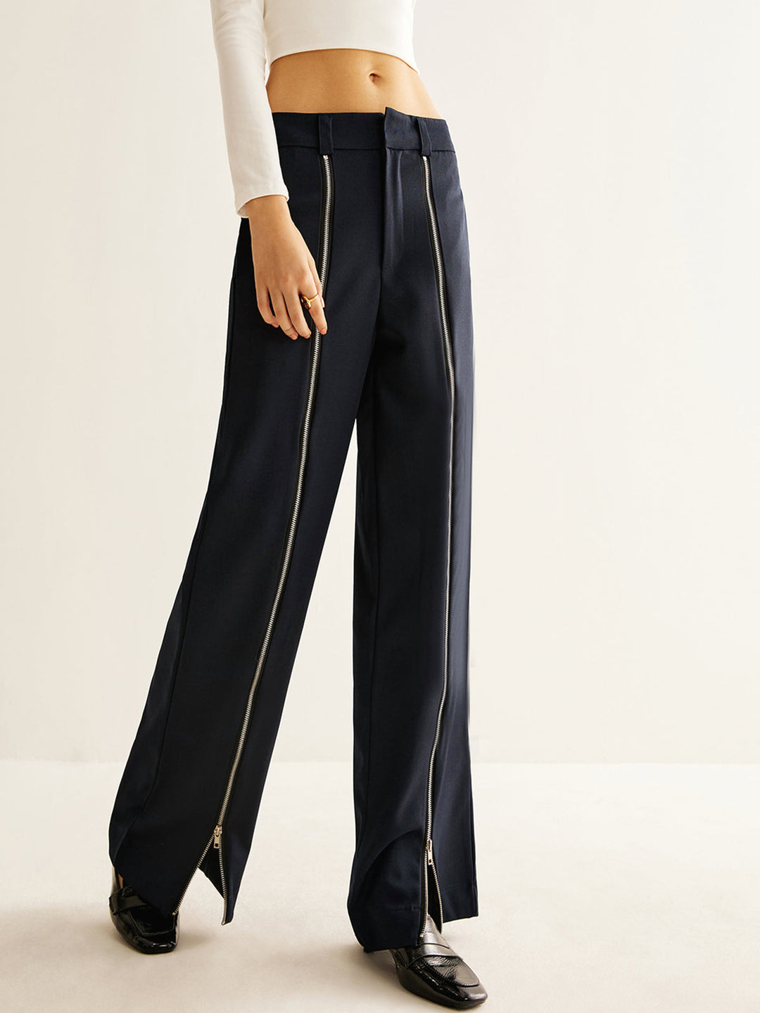 Pantalon Droit à Fermeture Éclair Avant