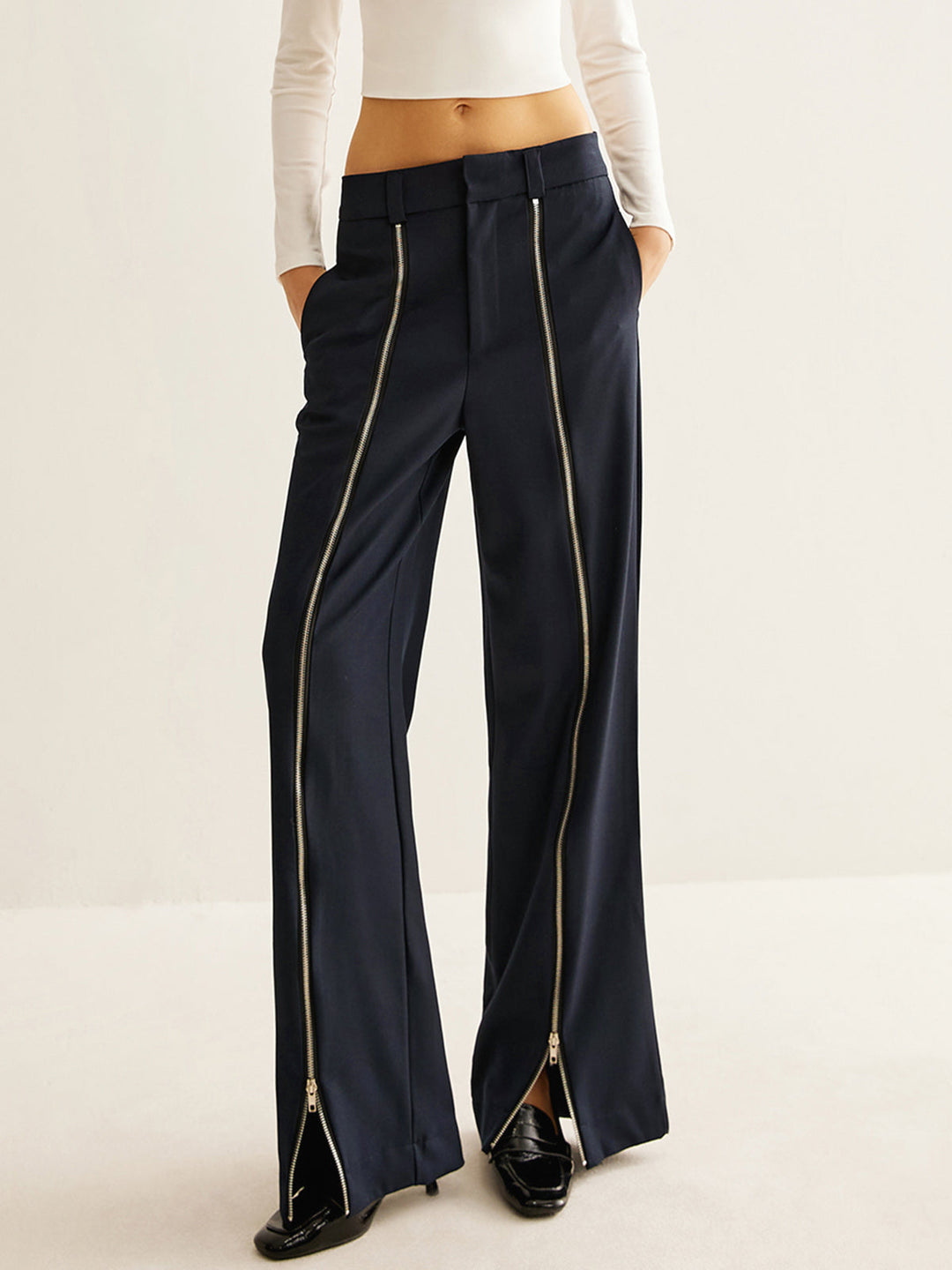 Pantalon Droit à Fermeture Éclair Avant