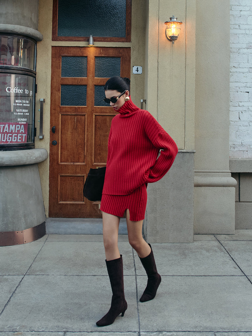 Ensemble jupe-pull côtelée unie