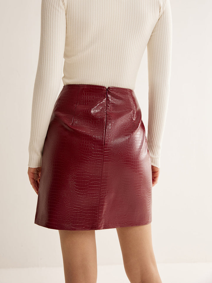 Jupe fendue en cuir PU crocodile