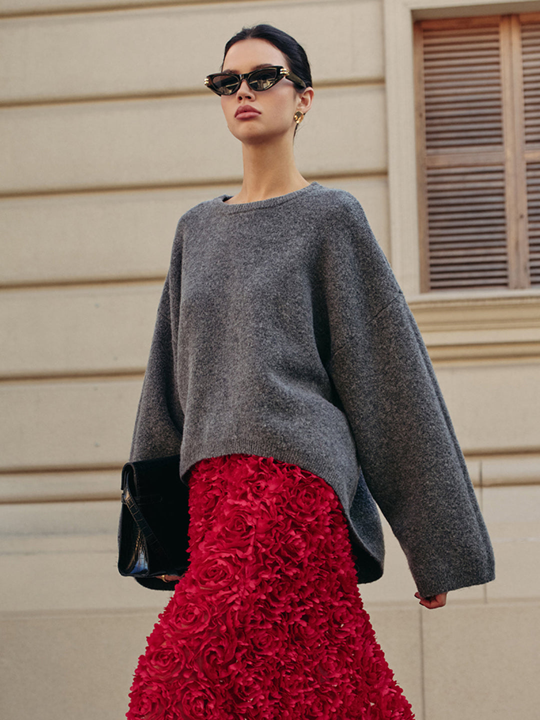 Pull Col Roulé Oversize Uni en Mélange de Laine