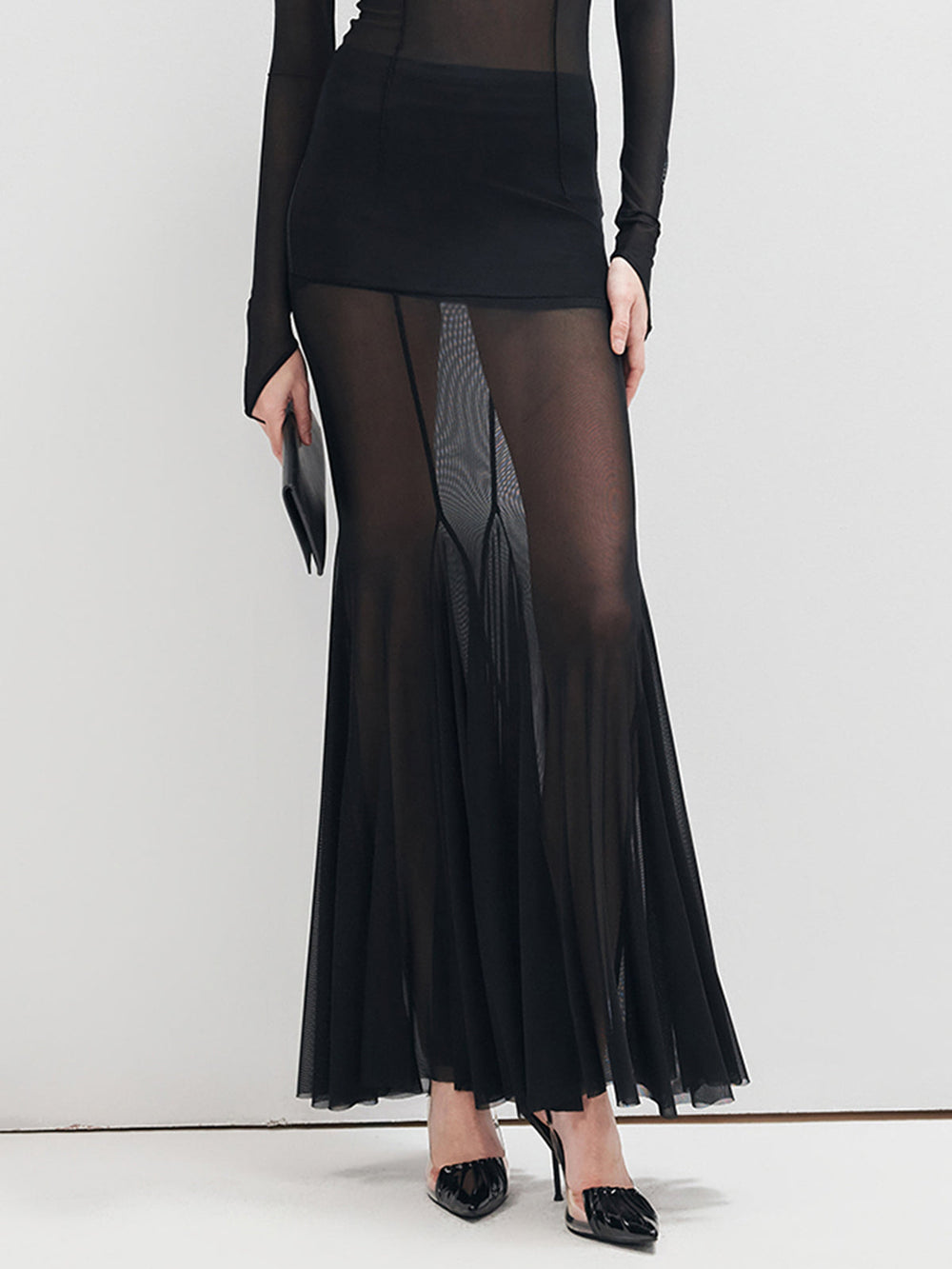Jupe Maxi Transparente à Volants