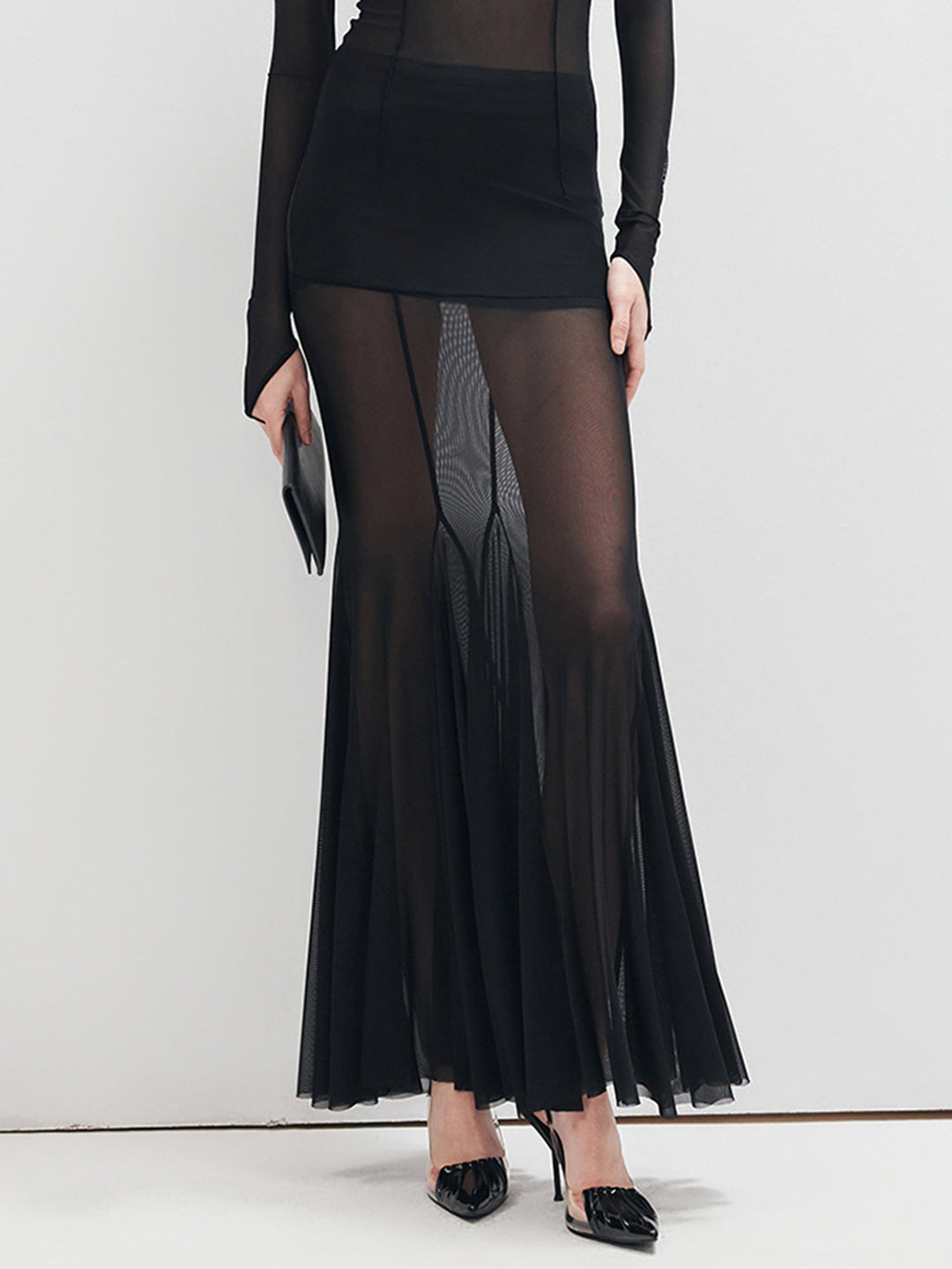 Jupe Maxi Transparente à Volants