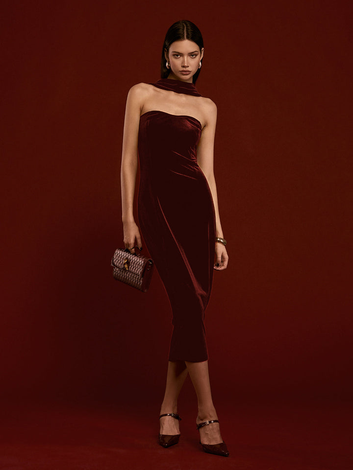 Robe Mi-Longue Soutien-Gorge Sans Dos en Velours