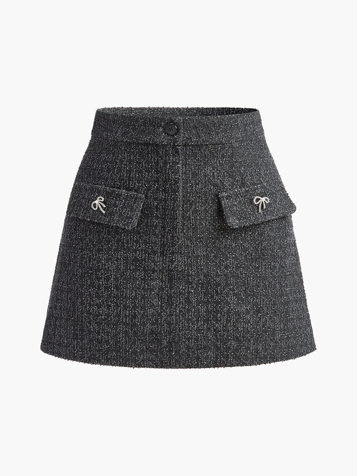 Jupe Mini en Jean à Nœud en Métal