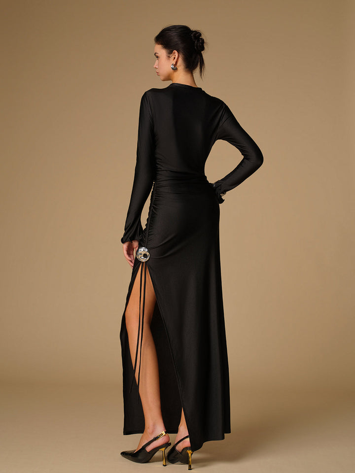 Robe Longue plissée fendue en métal
