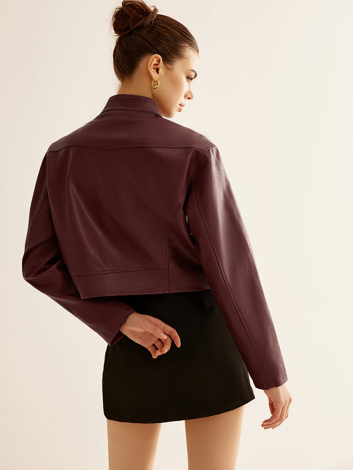 Veste en cuir synthétique polyvalente à fermeture éclair