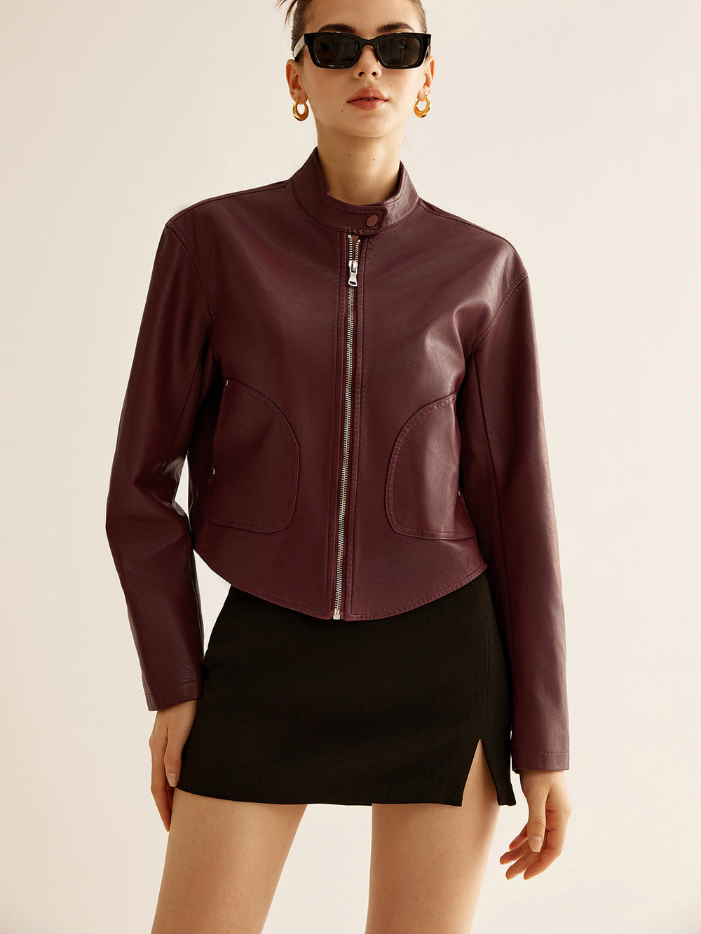 Veste en cuir synthétique polyvalente à fermeture éclair