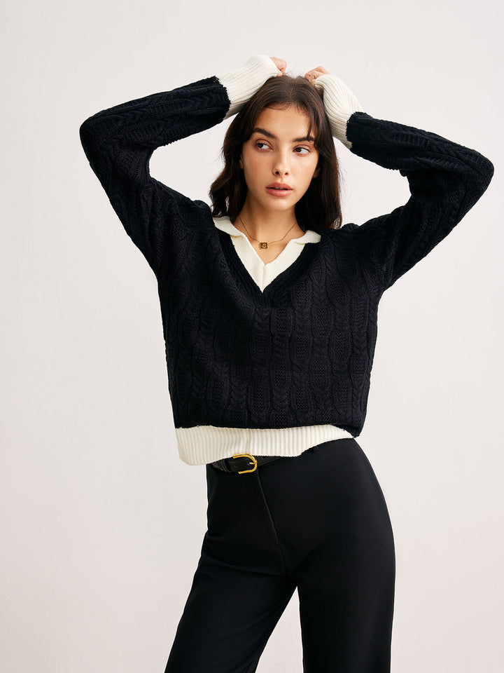 Pull Col en V Color Block