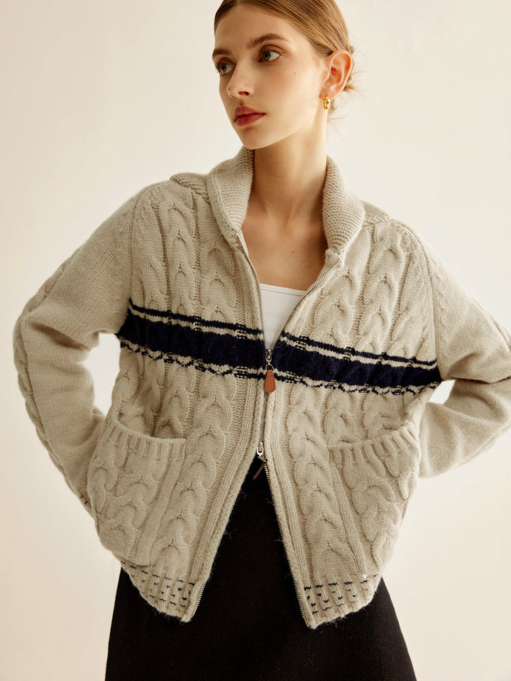 Vêtement d'extérieur en tricot torsadé avec fermeture à glissière Color Block